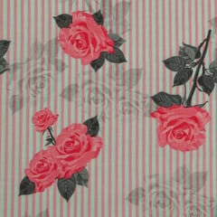 Grey Glace Cotton Stripe Floral Print Fabric