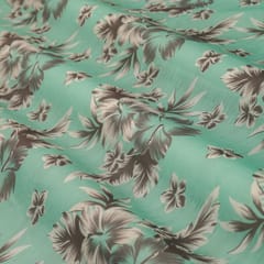 Cyan Blue Chanderi Floral Print Fabric