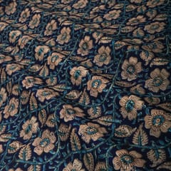 Navy Blue Chanderi Floral Print Fabric