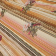 Beige and Brown Floral Print Linen Fabric