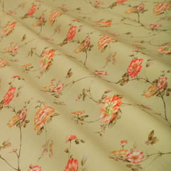 Cream Floral Print Linen Fabric