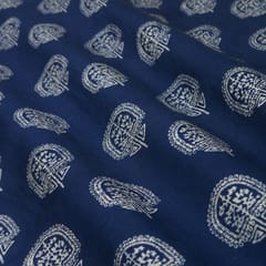 Navy Blue Motif Print Mulmul Fabric
