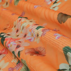 Tangerine Orange Floral Print Georgette Fabric