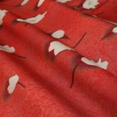 Blood Red and White Floral Print Crepe Fabric