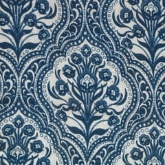 Midnight Blue and White Satin Embroidery Fabric