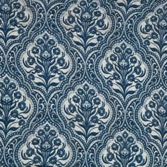 Midnight Blue and White Satin Embroidery Fabric