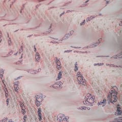 Pink and White Satin Embroidery Fabric