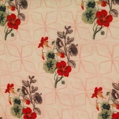 Beige and Red Floral Print Linen Cotton Fabric