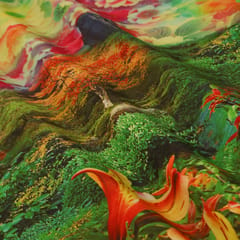 Rainbow Floral Print Crepe Fabric