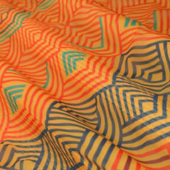 Lemon Yellow Stripe Print Georgette Fabric