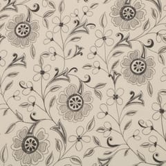 White and Black Floral Print Crepe Fabric