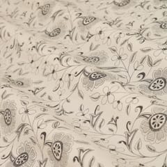 White and Black Floral Print Crepe Fabric