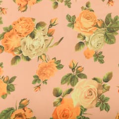 Peach Floral Print Crepe Fabric