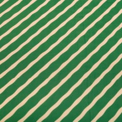 Emerald Green White Stripe Print Georgette Fabric