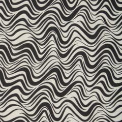 Jet Black and White Wave Print Mulmul Fabric