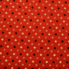 Scarlet Red and Gold Foil Print Cotton Fabric