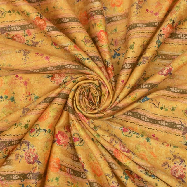 Canary Yellow Floral Print Glace Cotton