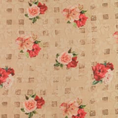 Vanilla White and Pink Floral Print Checkered Kota Loom