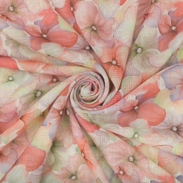Multicolour Pastel Floral Print Checkered Kota Loom