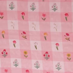Baby Pink Floral Print Organza Fabric