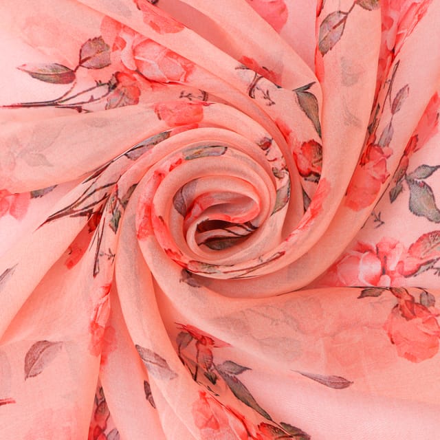 Rose Pink Floral Print Organza Fabric