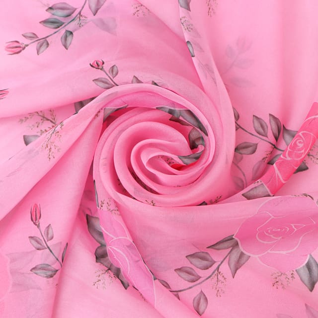 Bubblegum Pink Floral Print Organza Fabric