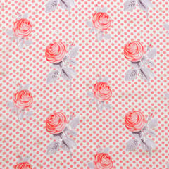 White and Pink Floral Print Satin Sequence Fabric