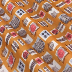 Mustard Yellow and White Print Georgette Fabric