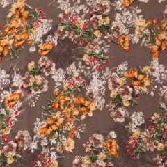 LIght Brown Floral Print Georgette Fabric