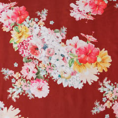 Maroon Red Floral Print Organza Fabric