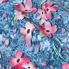 Sapphire Blue Floral Print Crepe Fabric