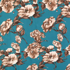 Sapphire Blue Floral Print Satin Dobby Fabric