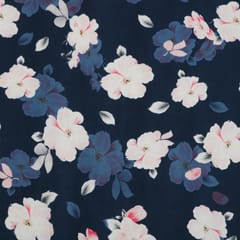 Navy Blue and Cream Floral-Print Crepe Fabric