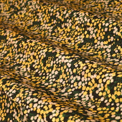 Olive Green and Yellow Floral-Print Crepe Fabric