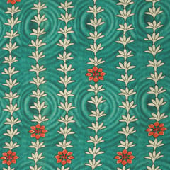 Teal Blue and White Floral-Print Crepe Fabric