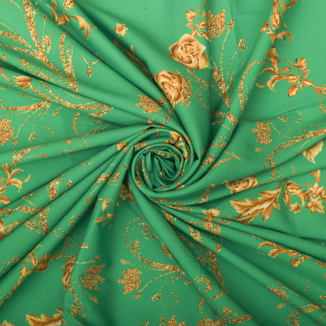 Sage Green and Yellow Floral-Print Crepe Fabric