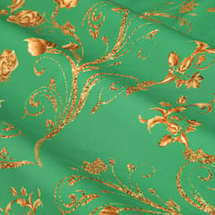 Sage Green and Yellow Floral-Print Crepe Fabric
