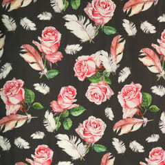 Shadow Grey and Pink Floral-Print Crepe Fabric