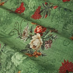 Forest Green and Pastel Floral-Print Crepe Fabric