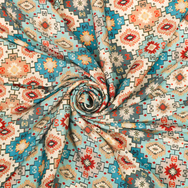 Sky Blue Abstract Print Crepe Fabric