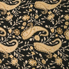 Shadow Black and Beige Floral-Print Crepe Fabric
