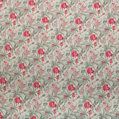 Pearl White and Pink Floral-Print Crepe Fabric