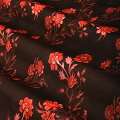 Mocha Brown and Pink Print Satin Fabric