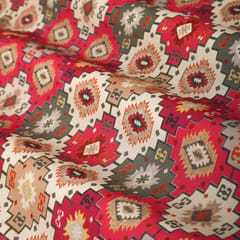 Red and Green Ethnic Print Crepe Fabric