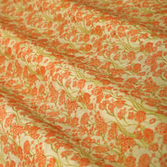 Cream and Orange Floral-Print Crepe Fabric