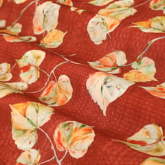 Brick Red and Cream Floral-Print Crepe Fabric