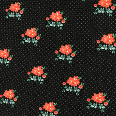 Jet Black and Red Floral-Print Crepe Fabric