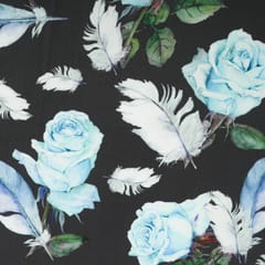 Jet Black and blue Floral-Print Crepe Fabric