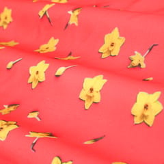 Salmon Pink and YellowFloral-Print Crepe Fabric