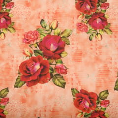 Scarlet Red Rose Print Organza Fabric